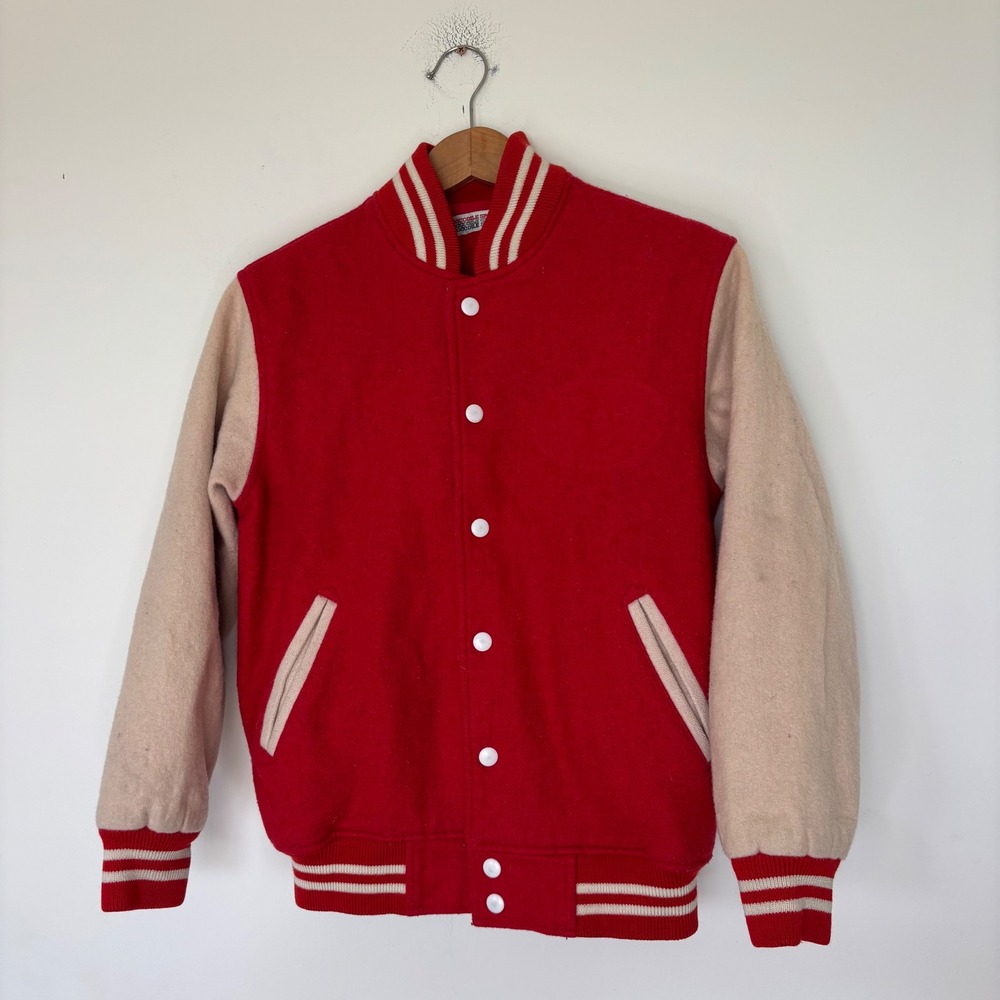 Crocodile Club Vintage Japanese Red Tan Varsity Letterman Jacket Size Medium